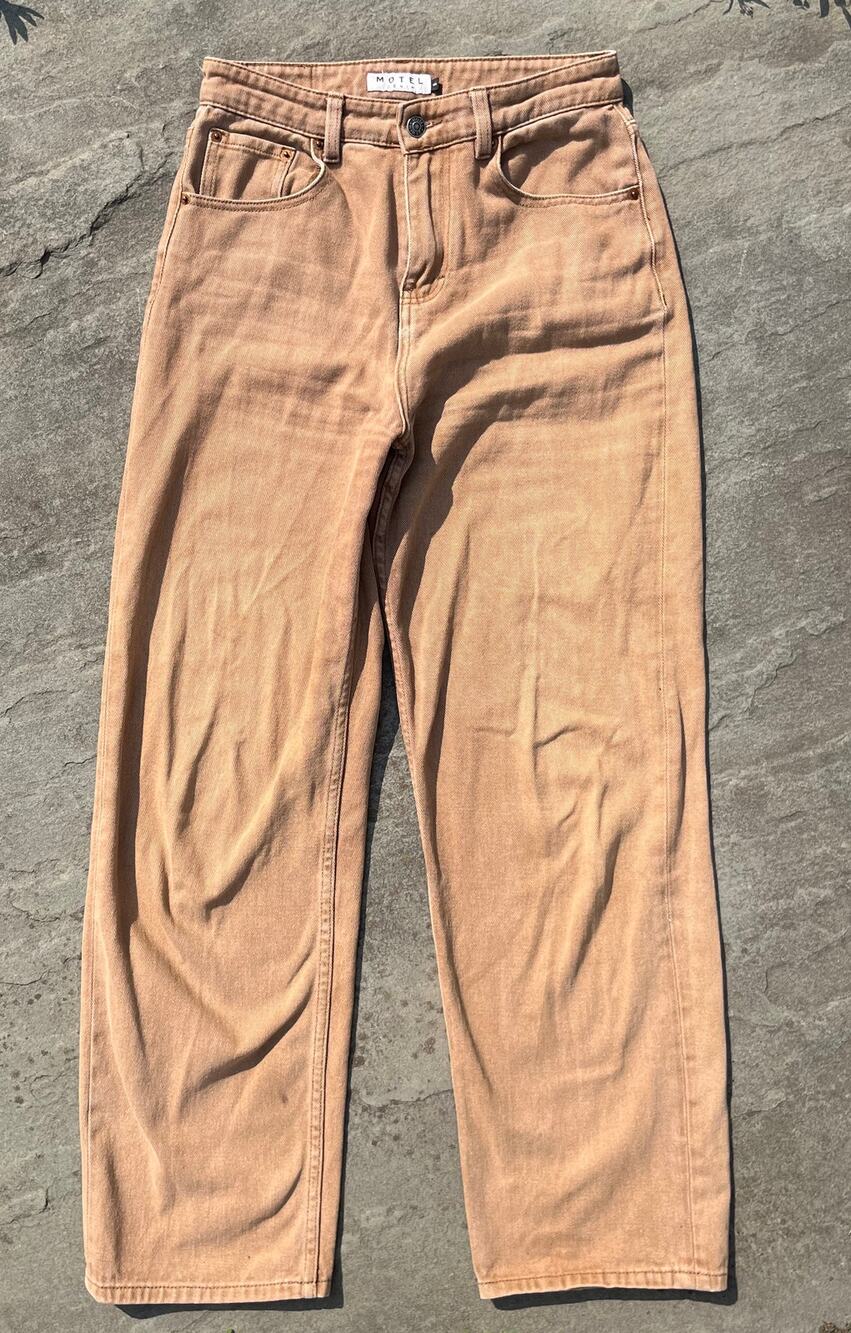 Motel Rocks Parallel High Waisted Wide Leg Jeans Copper Brown Denim Small 27